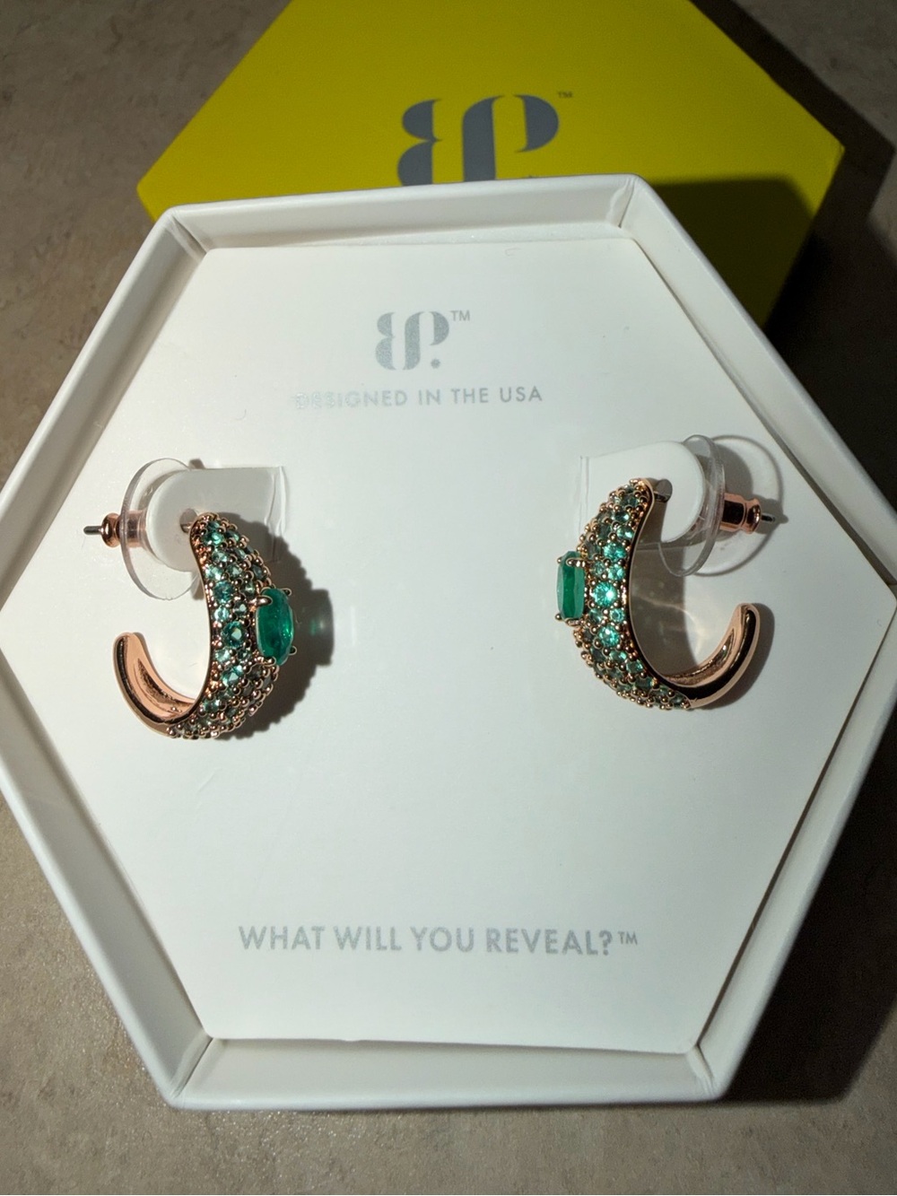 Bomb Party Earrings-The Dauphine Drops Emerald on Rose Gold ER30817
